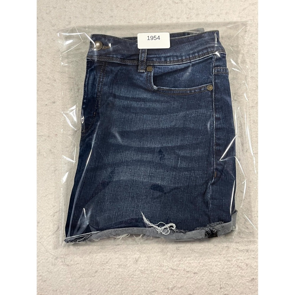 Y2K Dip Mini Skirt Womens 8 Blue Denim Cotton Stretch Distressed Raw Hem Formal - Picture 9 of 9